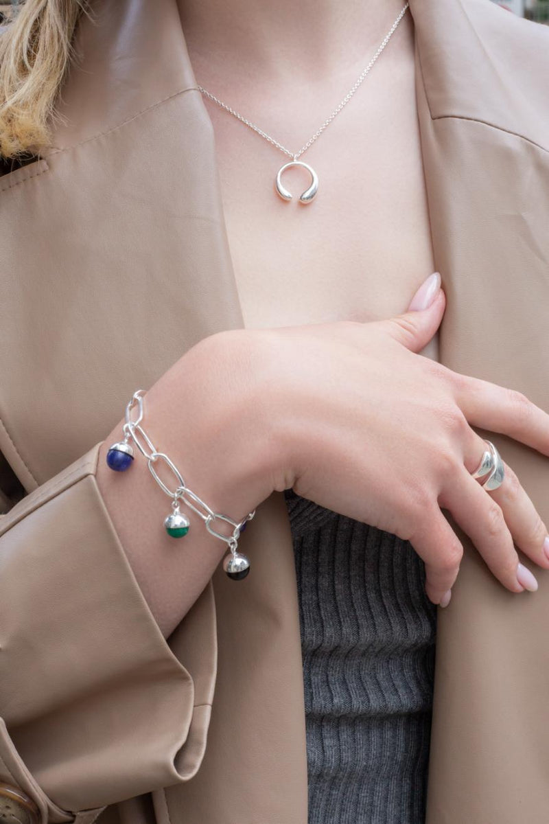 Brigitte Sapphire & Emerald Silver Link Bracelet Mamour Paris Jewellery
