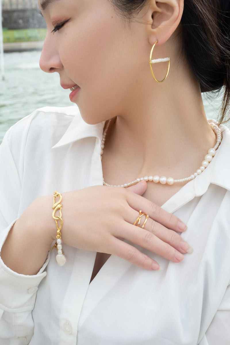 Serpentine Pearl 18k Gold Link Bracelet Mamour Paris Jewellery
