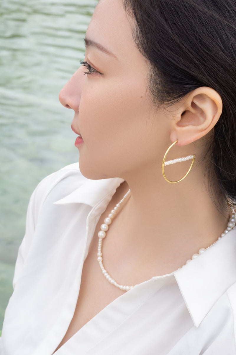 Amalfi Pearl Large Gold Hoop Earrings Mamour Paris Jewelllery