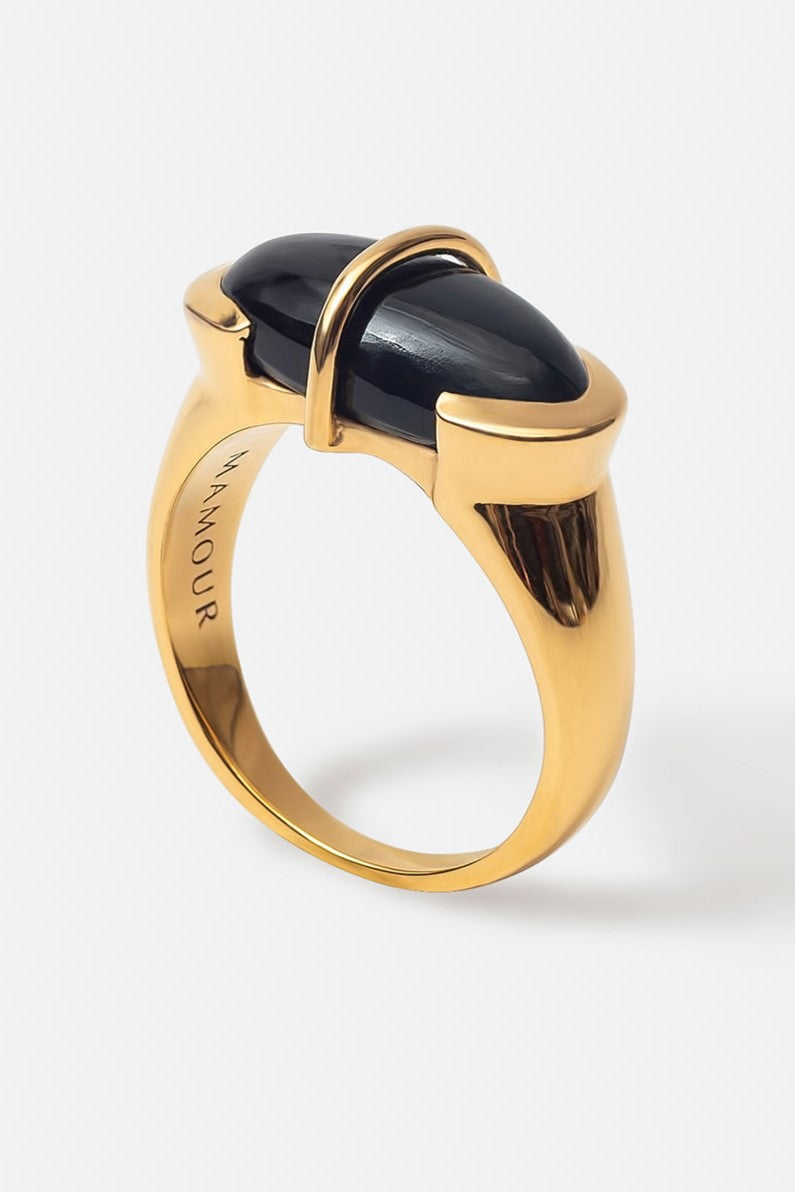 Dawn Black Onyx Gold Signet Ring Mamour Paris Jewelry