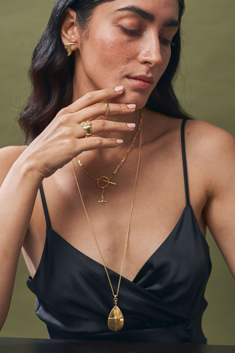 Gold Drop XL Long Chain Statement Pendant  Necklace Mamour Paris jewellery