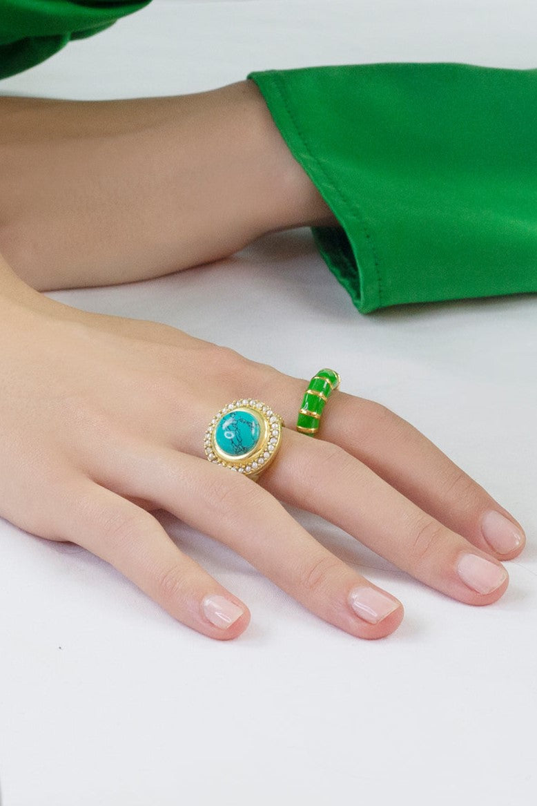 Helium Green Enamel 18K Band Ring Mamour Paris Jewelry