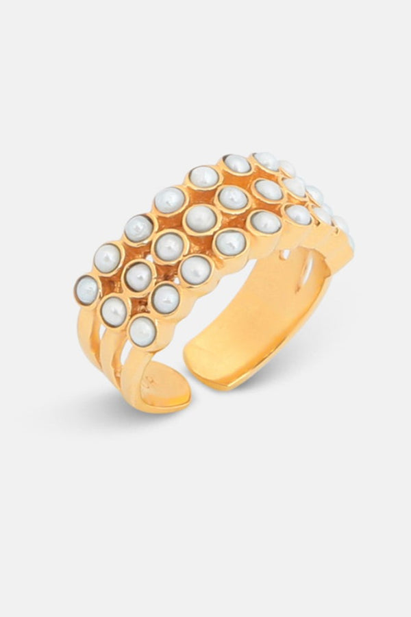 Iris Pearl Cocktail Ring 18k Gold Mamour Paris Jewelry
