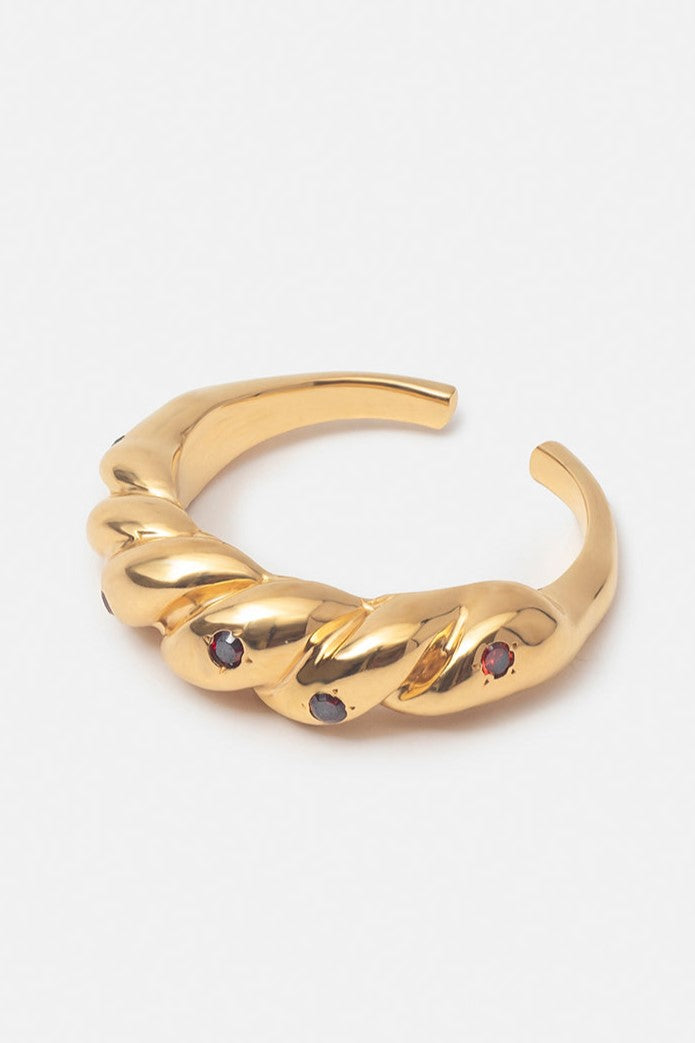 Garnet Twisted Croissant Ring 18k Gold Mamour Paris Jewelry