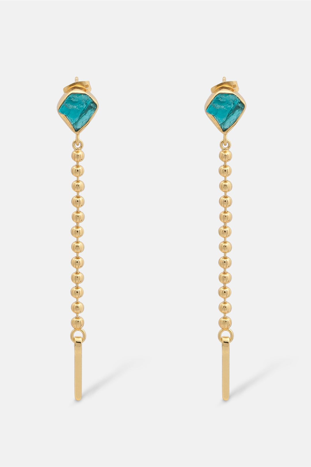 Louve Blue Appatite Gemstone Gold Drop Earrings Mamour Paris Jewelry