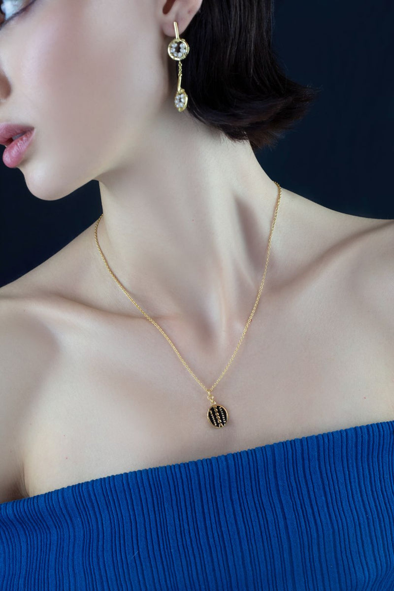 Mrs Black enamel 18k mini gold pendant necklace Mamour Paris Jewelry