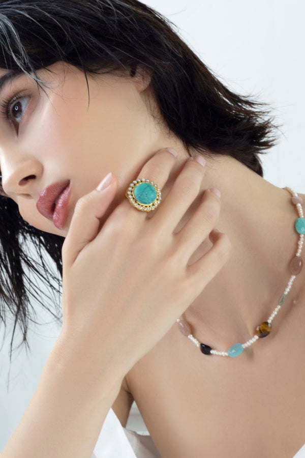 Muriel Turquoise Gemstone & Pearl Cocktail Signet Ring