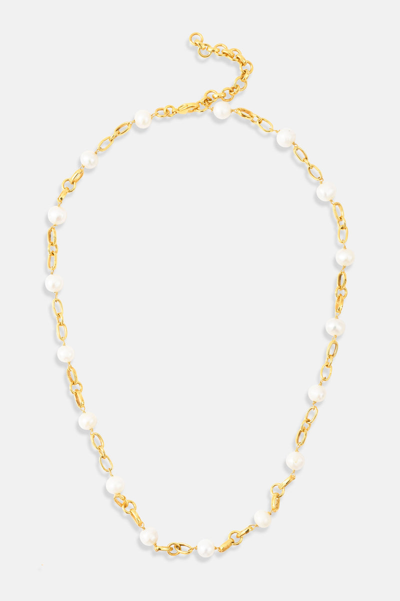 Ocean Organic Pearl 18K Gold Link Necklace Mamour Paris Jewelry