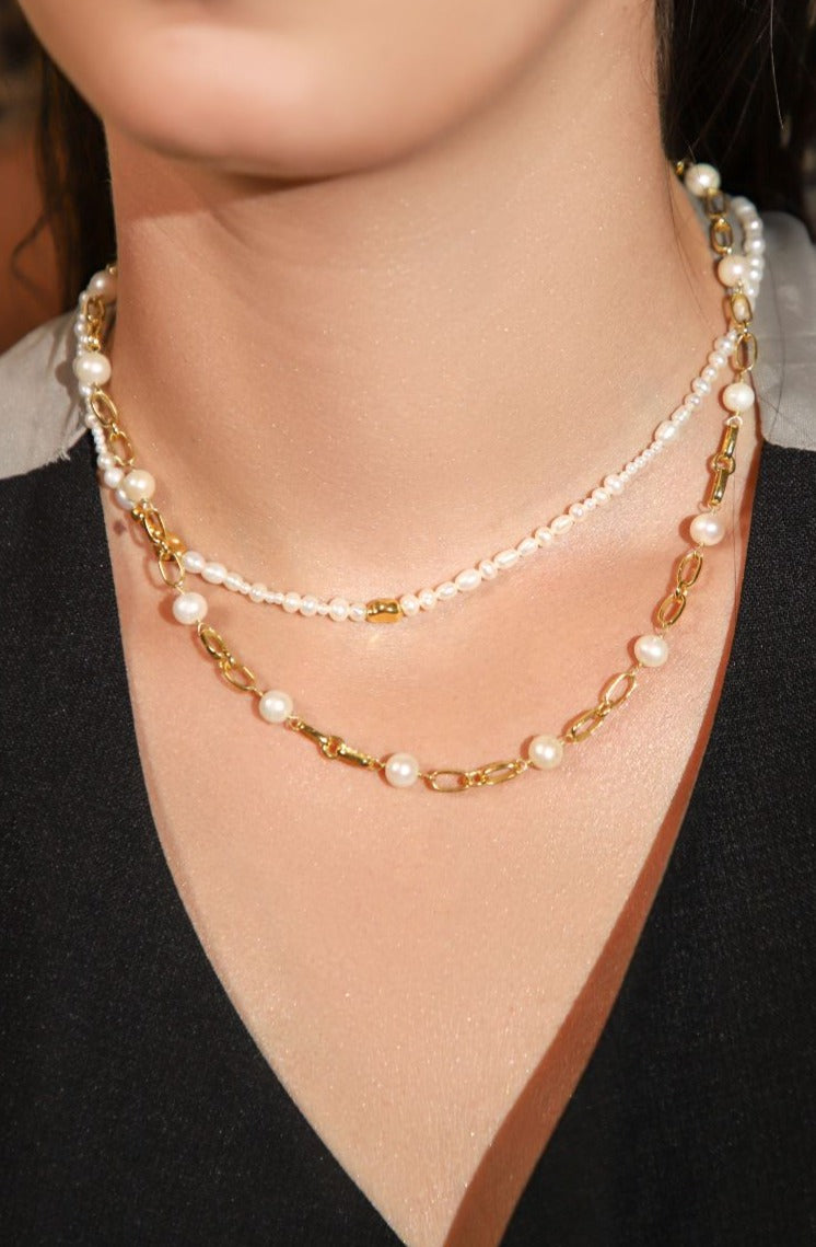 Ocean Organic Pearl 18K Gold Link Necklace Mamour Paris Jewelry