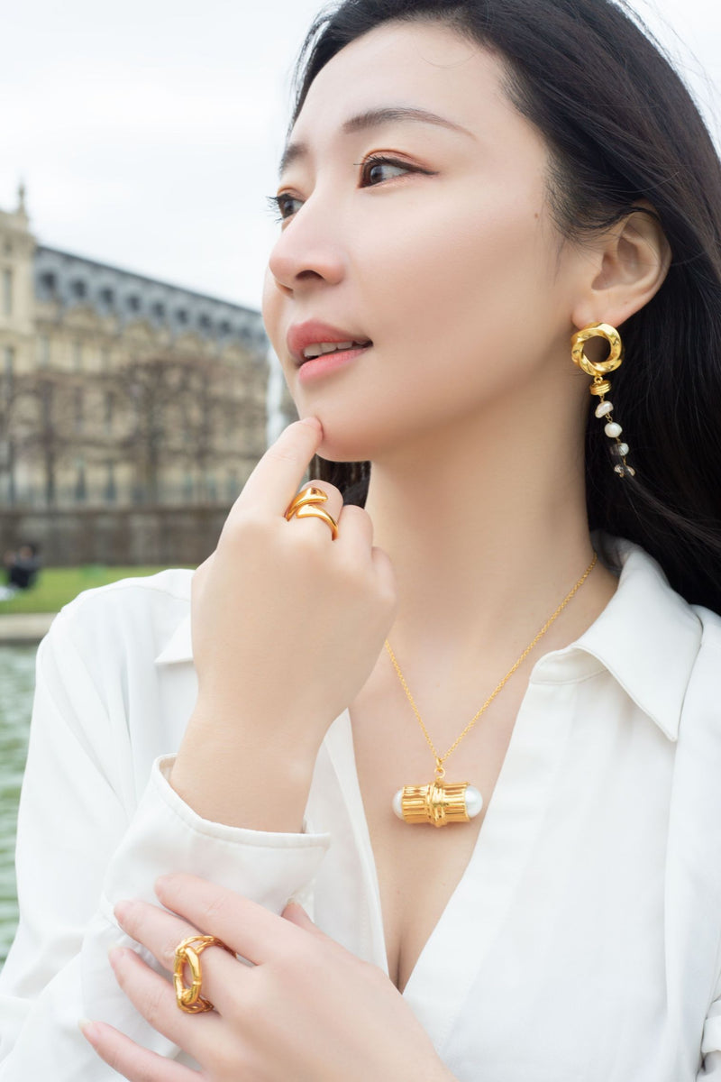 Oceane Twisted Circle Pearl Drop Earrings Mamour Paris Jewellery 