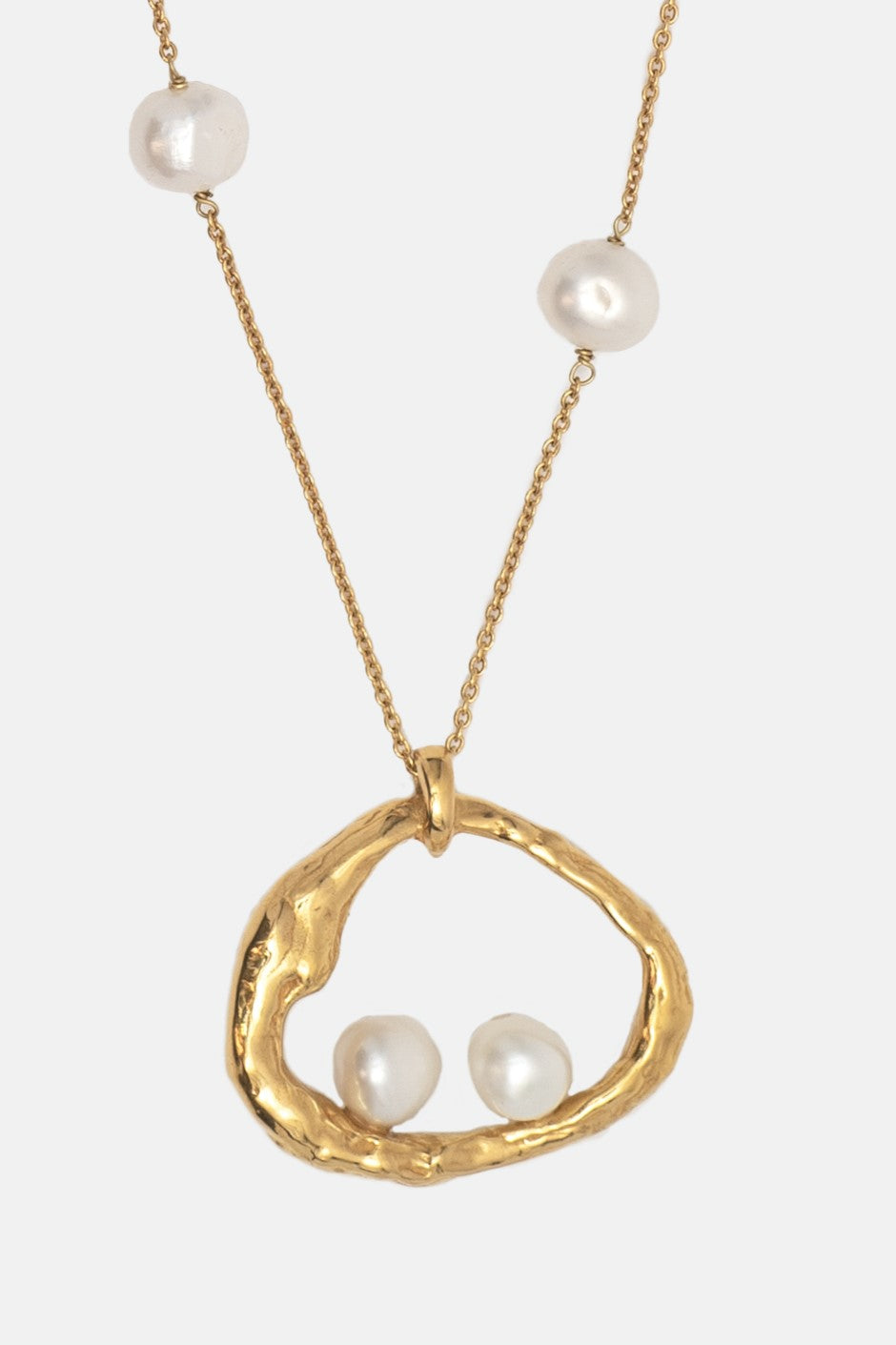 Oyster Oval Pearl & 18k Gold Statement Pendant Necklace Mamour Paris 