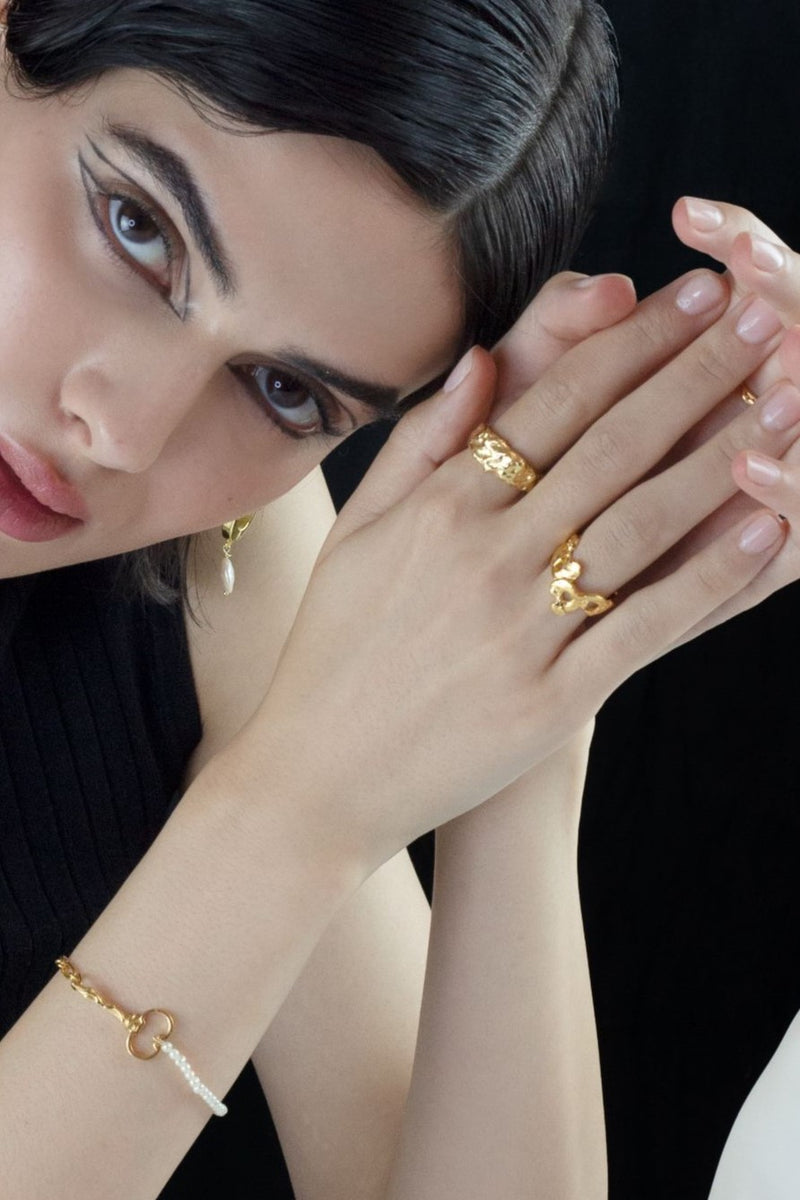Scylla Textured 18k Gold Stacking Ring Mamour Paris Jewelry