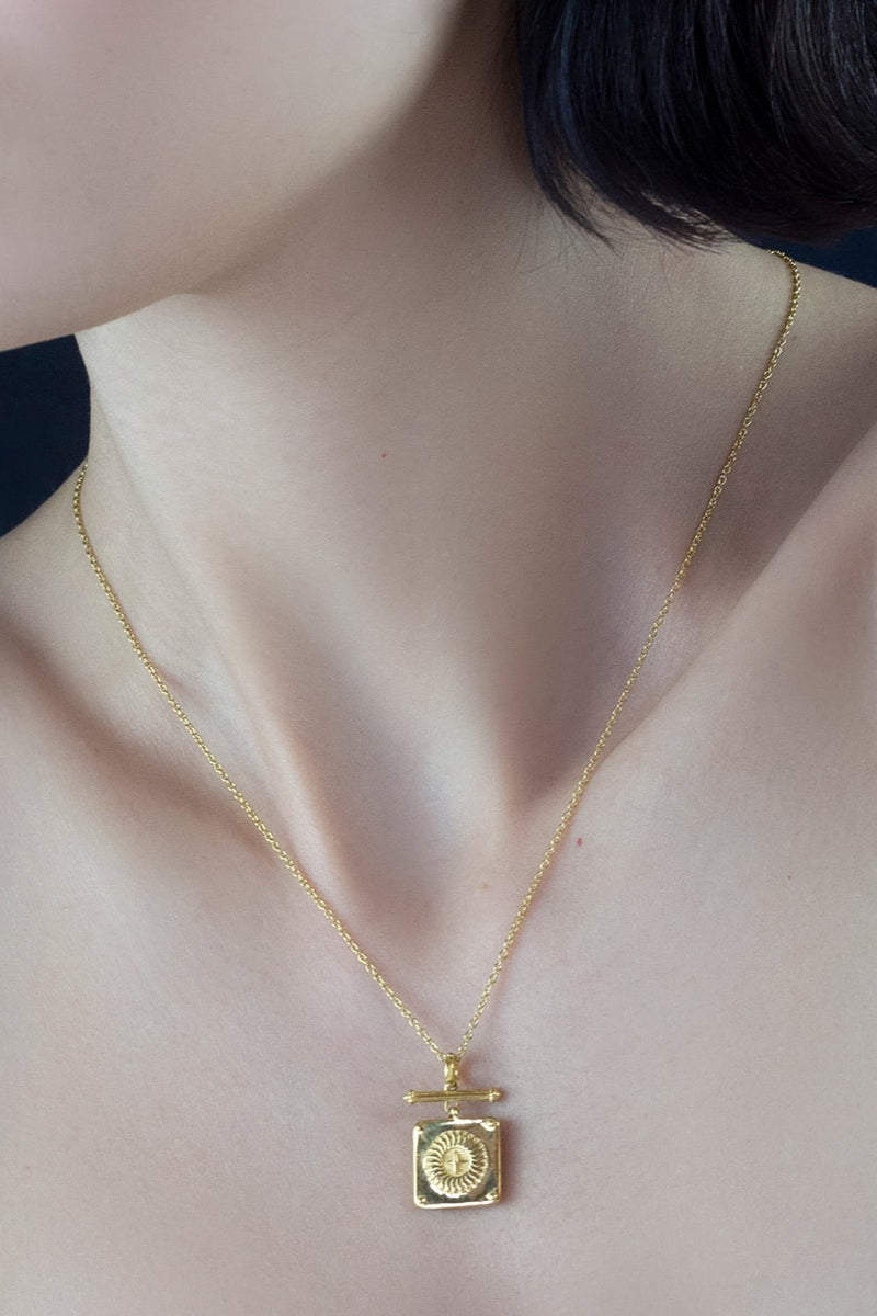 Sun 18k gold square medallion necklace Mamour Paris Jewelry