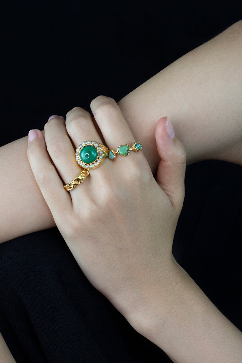 Turquoise Gemstone Sky Rocks 18k gold Ring Mamour Paris Jewelry