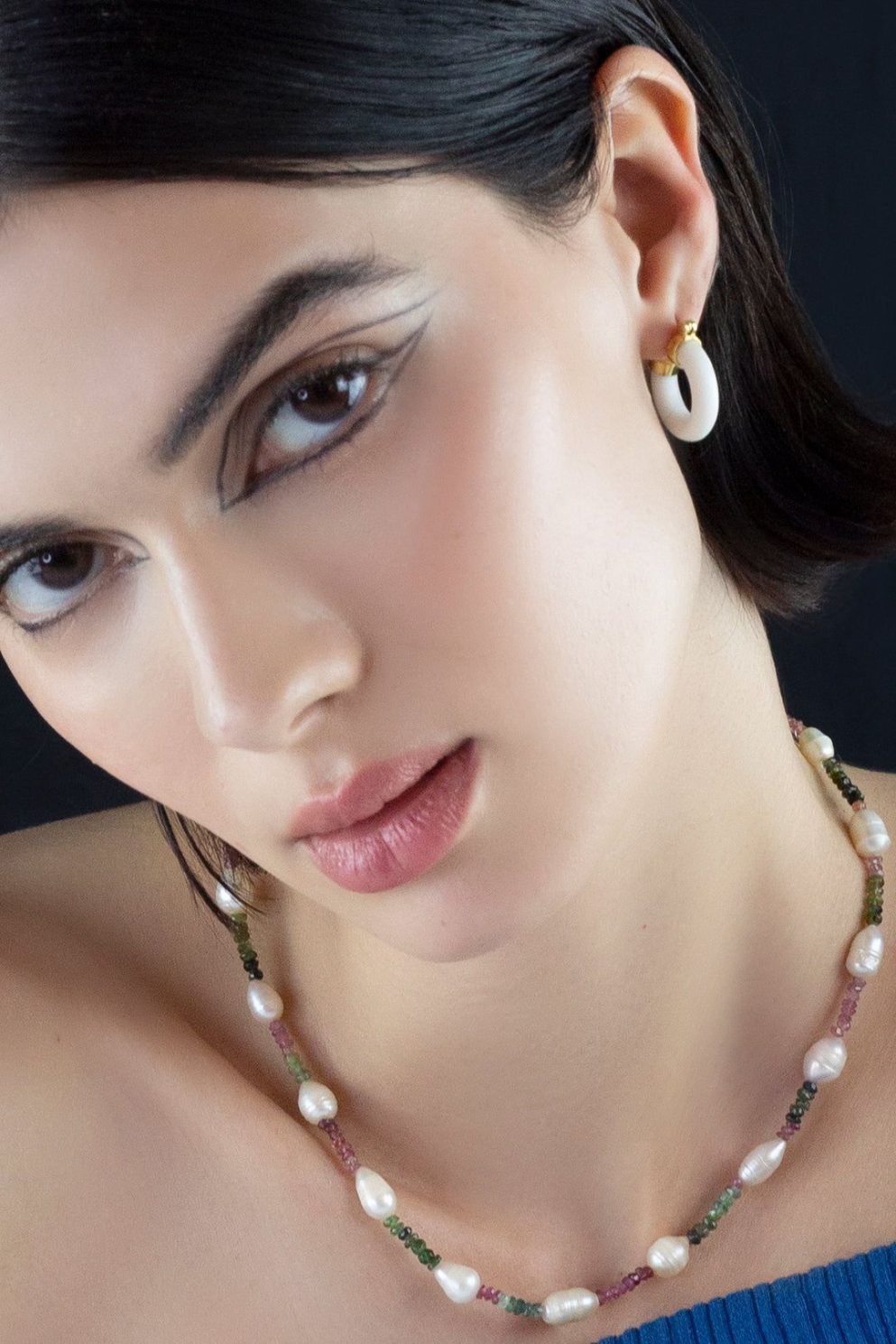Maria White Agate Mini Hoop Earrings Mamour Paris Jewelry