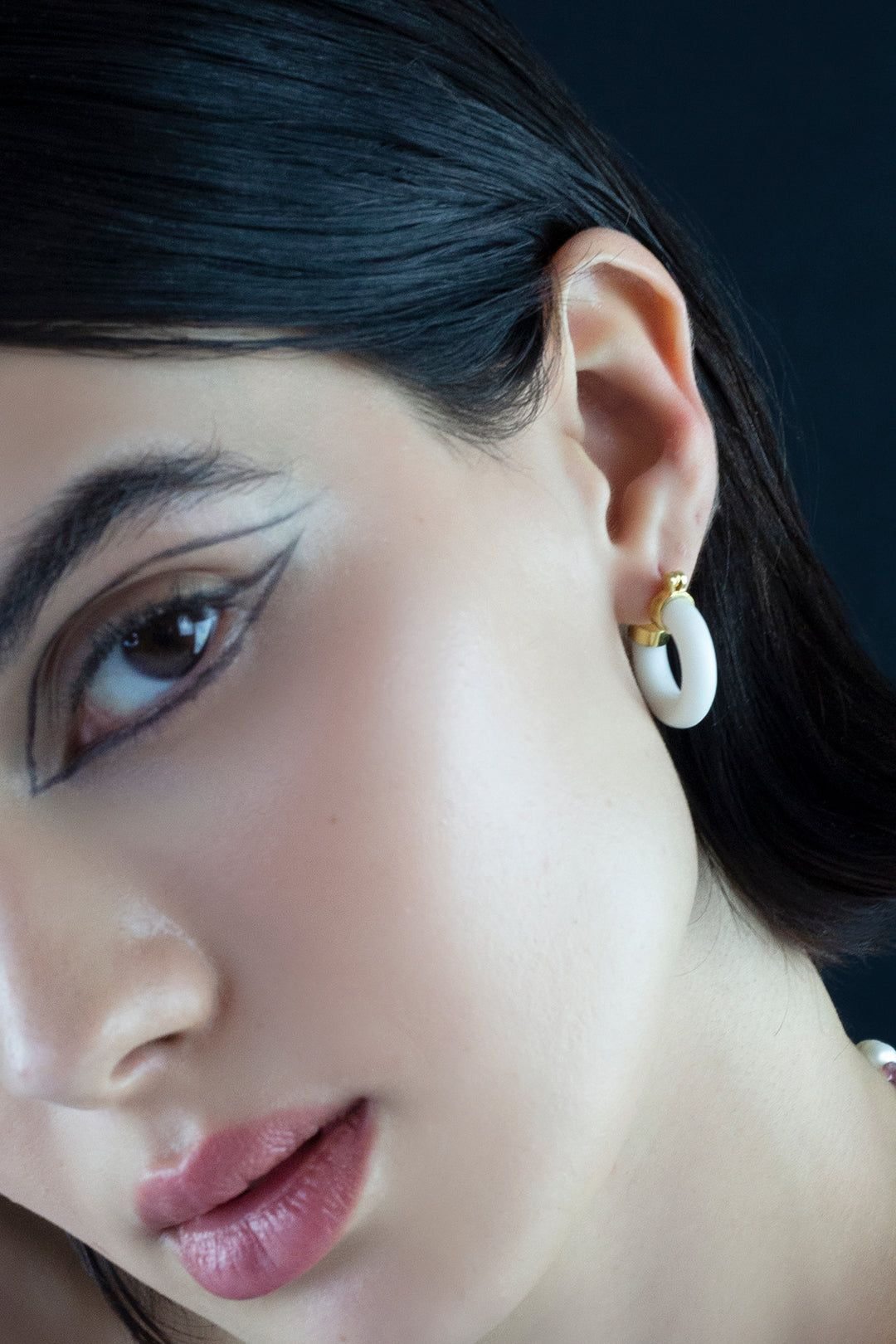 Maria White Agate Mini Hoop Earrings Mamour Paris Jewelry
