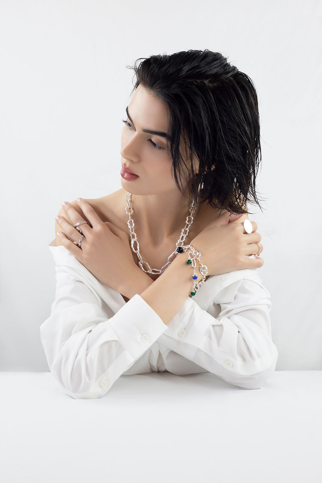 Brigitte Gemstones Silver Link Bracelet Bracelet Mamour Paris 