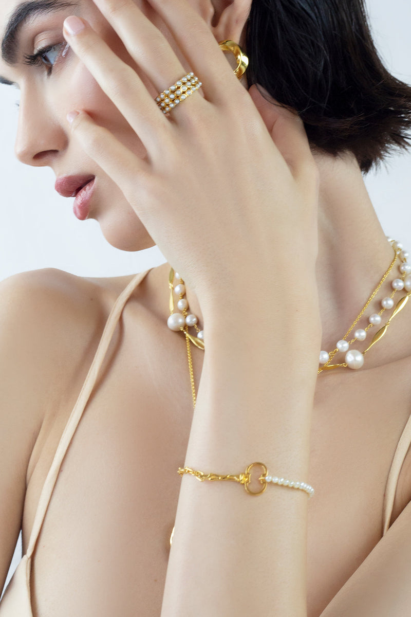 Alchemist Pearl 18k Gold Key Bracelet Mamour Paris Jewellery