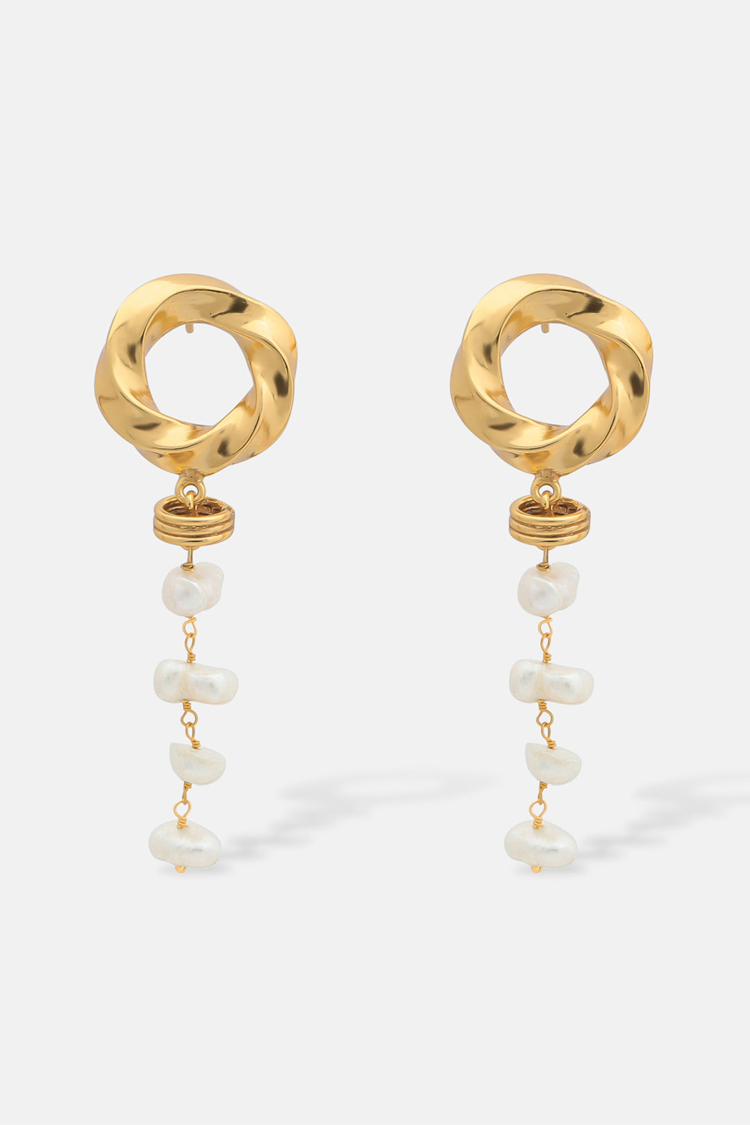 Oceane Twisted Circle Pearl Drop Earrings Mamour Paris Jewellery 