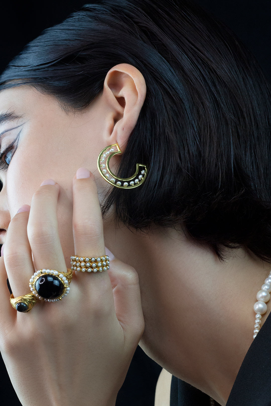 Vivienne Medium Pearl Hoop Earrings Mamour Paris Jewellery