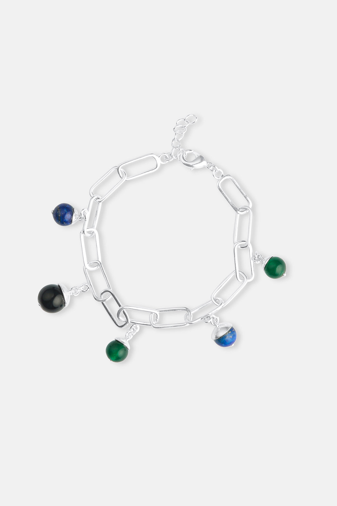 Brigitte Sapphire & Emerald Silver Link Bracelet Mamour Paris Jewellery